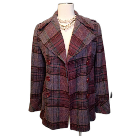 MODA INTERNATIONAL (BY VICTORIA'S SECRET) VINTAGE PLAID PEACOAT  XS - Picture 5 of 12